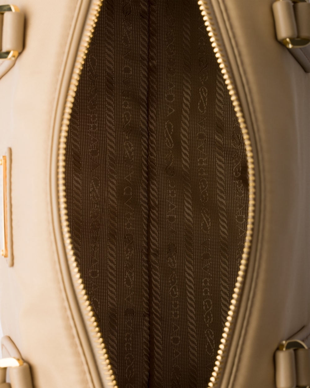 Re-Nylon and Leather Medium Top-Handle Bag With Padlock - Image 4